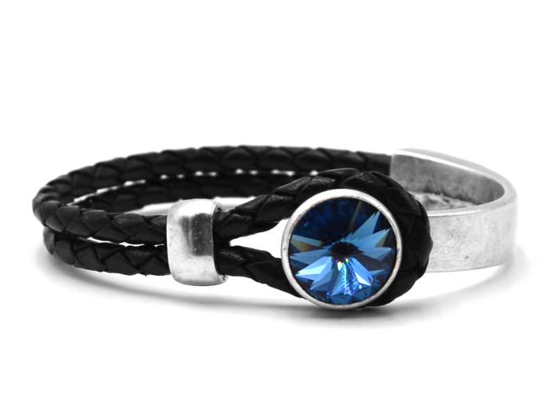 Lederarmband Black Glamour mit Premium Crystal in 19,5 cm